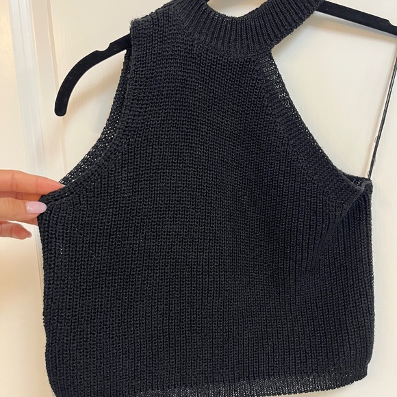 Made in Italy Black Knit Asymmetrical Halter Top 100% Cotton Size S - Picture 9 of 10